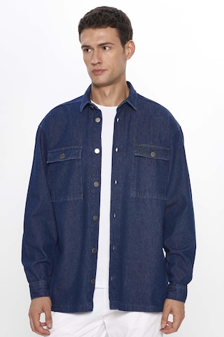 Tudors Erkek Oversize Geniş Kesim Uzun Kollu Denim Kapaklı Çift Cep Lacivert Gömlek-31469-lacivert Lacivert