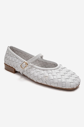 Luvishoes Yevora Beyaz Örgü Hakiki Deri Bantlı Kadın Babet Ayakkabı