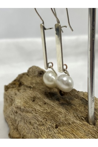 Gümüş İncili Kadın Küpe Gümüş