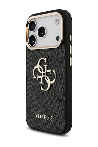 Apple Uyumlu iPhone 17 Pro Kılıf Guess Lisanslı Gold Kamera Çerçeveli 4g Desenli Büyük 4g Ve Yazı Logolu Siyah Siyah