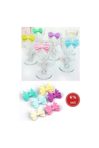 Flosoft 6 Lı Silikon Bardak İşaretleyici, Renkli Fiyonk Bardak Kupa Fincan Ayırıcı 6 Adet