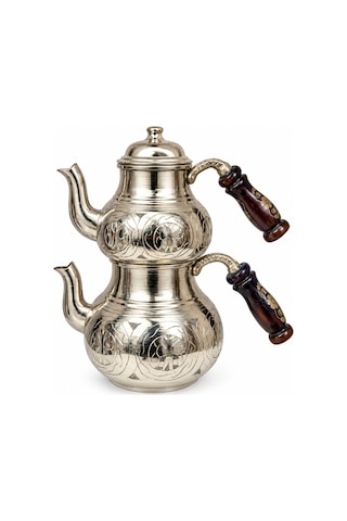 Aura Copper Ağır El İşlemeli Kalın Bakır Çaydanlık Takımı 1,2 Mm 27 Cm Gümüş Parlak/ac-cy-033