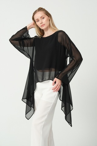Şifon Detay Salaş Siyah Bluz Siyah