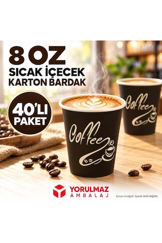 8 Oz Karton Bardak 40 Adet Sıcak İçecek Uyumlu Tek Kullanımlık Kağıt Bardak