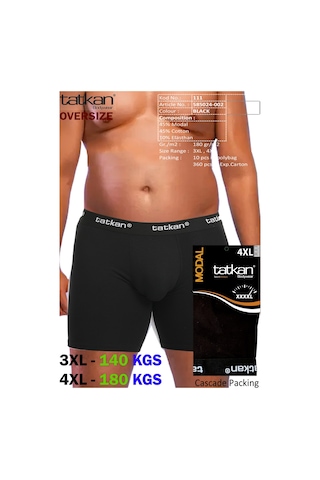 Mataş Tatkan - 4'lü - Battal - Penye Modal Erkek Boxershort Siyah