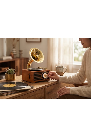 Rt-603a Gramafon Mini Nostalji Radyo,bluetooth Nostaljik Trend Radyo