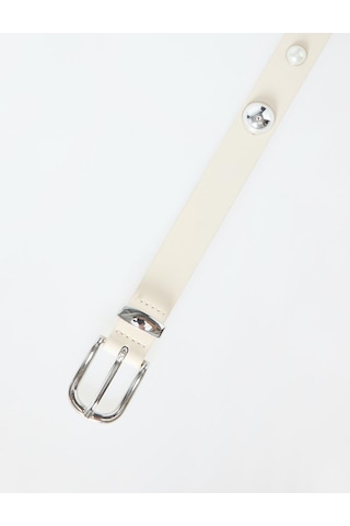 Jimmy Key Ekru Deri Görünümlü İnci Detaylı Kemer 6sw416740110
