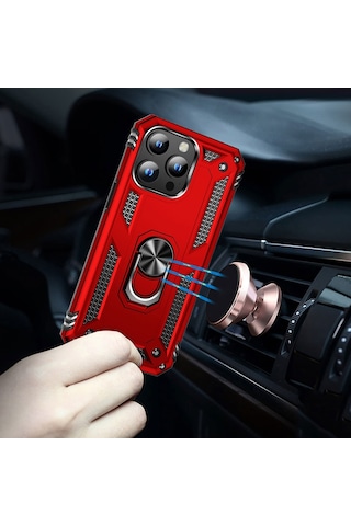 Teknomoda Apple Uyumlu iPhone 15 Kılıf Yüzüklü Standli Tank Kapak