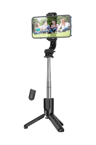 Hoco K17 Bluetooth Uzaktan Kontrol Selfie Çubuğu Tripod Mini Canlı Yayın Standı- 5775 - Siyah