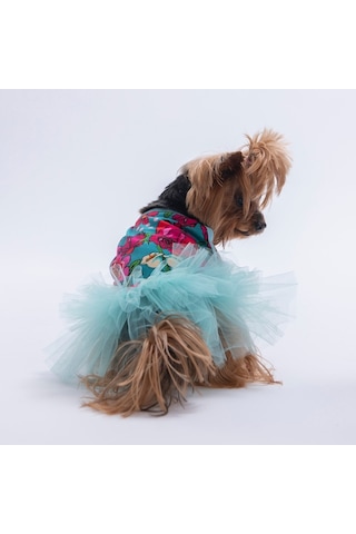 Green Wildflowers Yeşil Çiçek Desenli Kedi Köpek Elbisesi - Kedi Köpek Kıyafeti