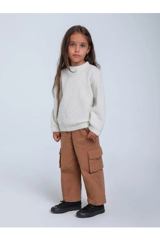 Kız Çocuk Simli Kırçıllı Bluz-14313 Krem