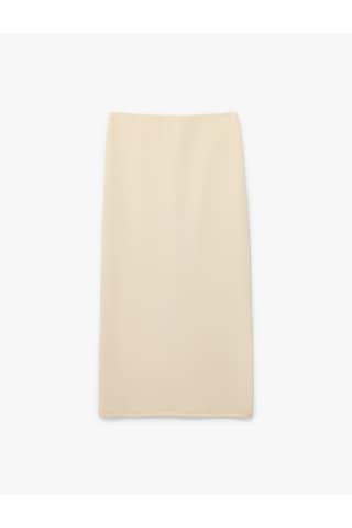 Koton Modal Kumaş Slim Fit Yırtmaçlı Midi Kalem Etek Bej 6sak10127ek