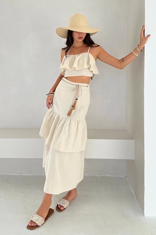 Asprin Fashion Kat Bluz Etek Takım Ekru Beyaz