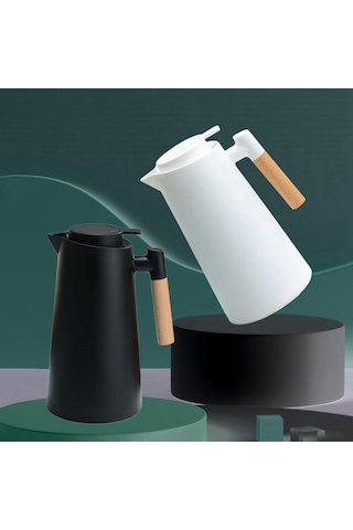 Monyee Ev İçin 1l Cam Fincanlı Isı Saklama Potu, Ahşap Saplı Çift Katlı Vakumlu, Isı Ve Soğuk Tutucu Kahve/su/su İçeceği Dispenseri Yeşil