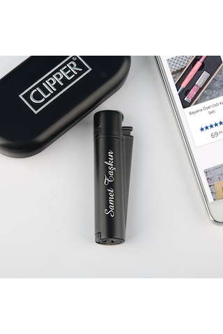 İsme Özel Siyah Clipper Metal Çakmak