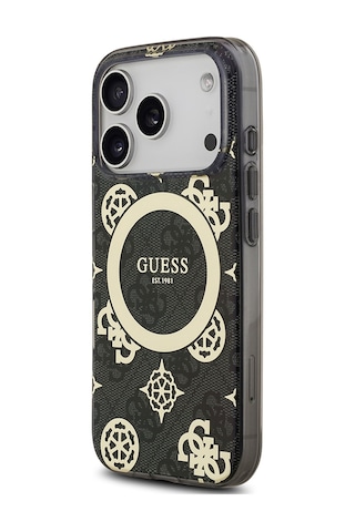 Apple Uyumlu iPhone 17 Pro Kılıf Guess Lisanslı M-safeli Iml Peony Ve 4g Desenli Klasik Logolu Kapak Siyah Siyah