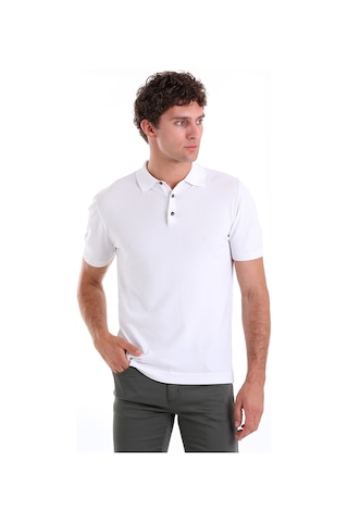 Hatemoğlu Beyaz Comfort Fit Düz Polo Yaka Rayon Triko Tişört Beyaz