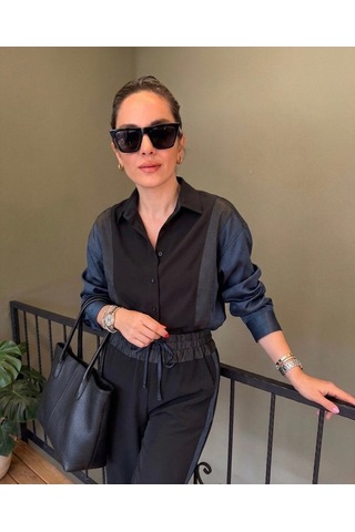 Ali Butik Lacivert Jean Detaylı Tencel Premium Takım