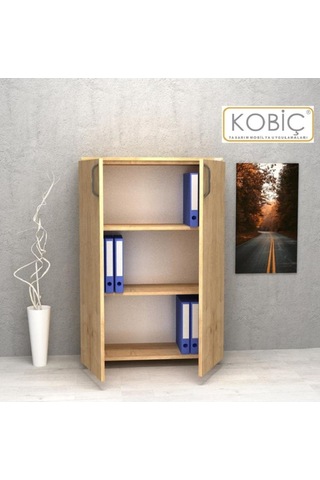 Kobiç Ofis Dosya Dolabı Kilitli Tam Kapak Suntalam Dolap 80x35x115 Cm Meşe Meşe