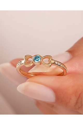 Debora Jewelry 14 Ayar Altın Fiyonk Model Mavi Taşlı Yüzük