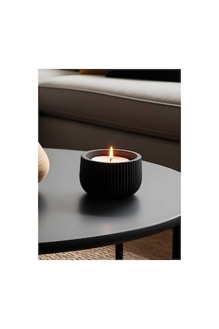 Homeart Modern Oluklu Tasarım Siyah Mumlamlık Dekoratif Tealight Mumluk + 2 Adet Mum Hediye Siyah