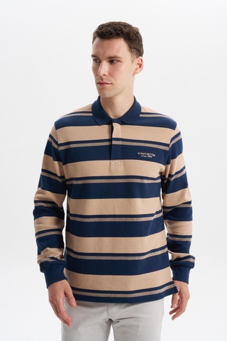 AR-MA Arma Erkek Ribanalı Regular Fit Çizgili Polo Yaka Sweatshirt %95 Pamuk %5 Elastane Ringel Pike K30554953002 İndigo-i1
