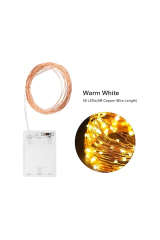 Dianziye 5m 50 Led Isınma Beyazı Bakır Tel Işıklı Zincir, 3aa Pilli Pil Yok Ev Bayram Düğün Noel Dekorasyonu, Ip44 Suya Dayanıklı