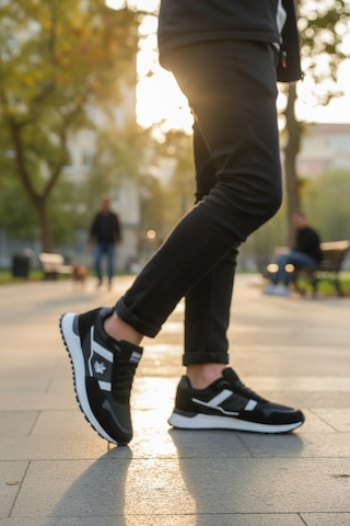 Enoch File Detaylı Hafif Taban Bağcıklı Erkek Sneaker Spor Ayakkabı Siyah - Beyaz