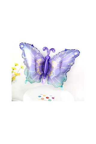 Benekli Mor Kelebek Folyo Balon 79x53 Cm Çok Renkli