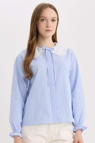 DeFacto Regular Fit Geniş Yakalı Çizgili Poplin Uzun Kollu Gömlek Tunik E4354AX25SPBE40 Mavi