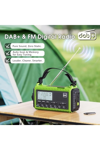 Rocam Dab/dab+/fm 5000 Mah Güneş Enerjili Dijital Acil Durum Radyosu Alarm Saatli Radyolar Yeşil