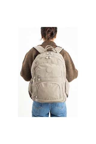 Sanmorris Unisex Suya Dayanıklı Vizon Renkli Krinkıl Kumaş Çok Gözlü Orta Boy Laptop Okul Ve Sırt Çantası Vizon