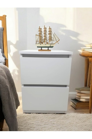2 Çekmeceli Komodin- Beyaz Beyaz