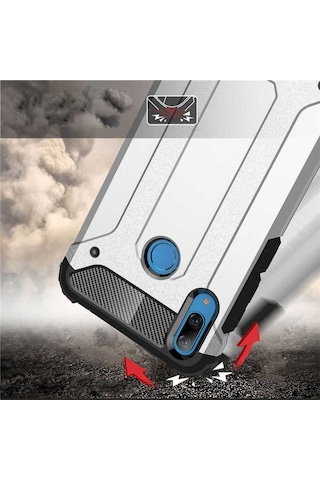 Noktaks - Huawei Uyumlu Huawei Y7 Prime 2019 / Y7 2019 - Kılıf Çift Katman Zırh Tank Crash Military Kapak - Mavi