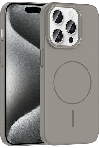 İphone Uyumlu 15 Pro Kılıf Magsafe Şarj Özellikli Silikon Kapak Ruby Gri