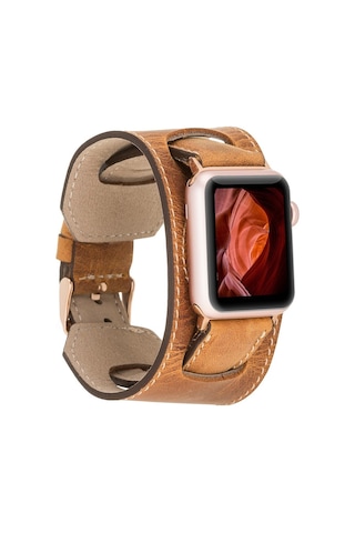 Apple Uyumlu Watch Deri Kordon 42-44-45mm Cuff G19 Taba