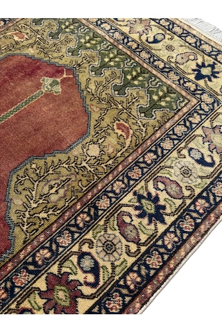 El Dokuma Eskitme Bünyan Halısı Seccade 100x145 Kiremit Namazlık Yün Kiremit