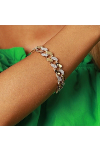 Taşlı İtalyan Bileklik 87195590 Sarı Altın