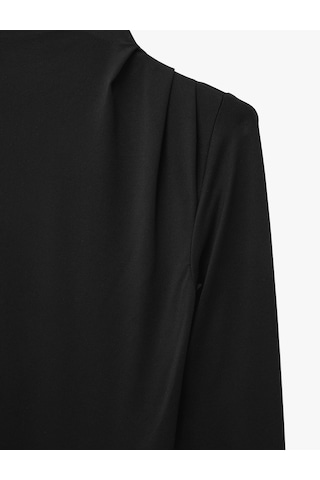 Koton Slim Fit Uzun Kollu Drape Detaylı Hafif Dik Yaka Bodysuit Siyah 7wak80008ek