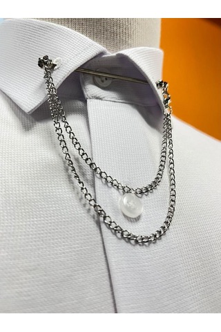 Silver Zincir Detay Yaka Iğnesi 01 Siyah