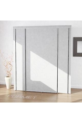 Sepet38 Teknor Metal Profil Çift Raf Çift Askılık Lüks Bez Dolap - Gri