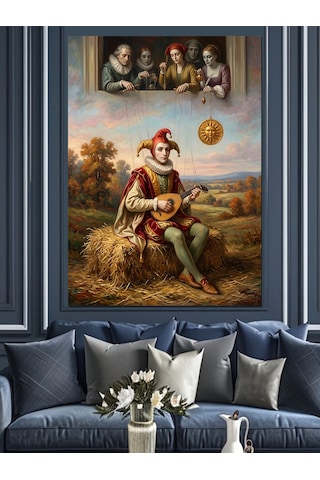 Lir Çalan Soytarı Palyaço Kuklası Dekoratif Kanvas - Mdf Ahşap Tablo