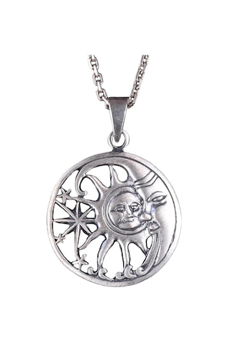 925 Ayar Gümüş Güneş Ve Ay Kolye - Göksel Kolye - El Yapımı Gümüş Takı Gümüş