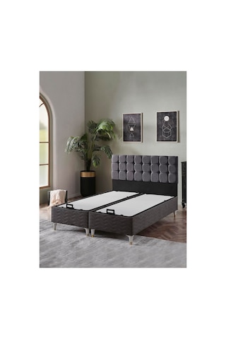 Beehanem Bengü Çift Kişilik Baza + Başlık + Yatak Seti 160x200 Antrasit Sandıklı Premium Konfor Modern 3'lü Çift Kişilik 160 x 200
