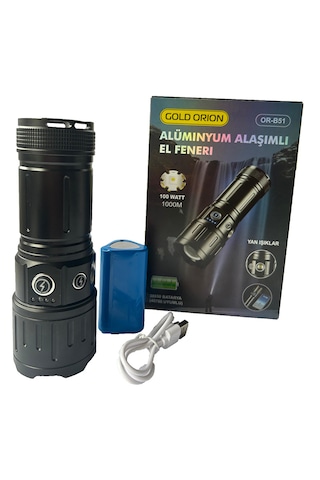 Or-b51 Şarjlı Led El Feneri, Güçlü El Feneri 50 Watt 8800 Mah Siyah