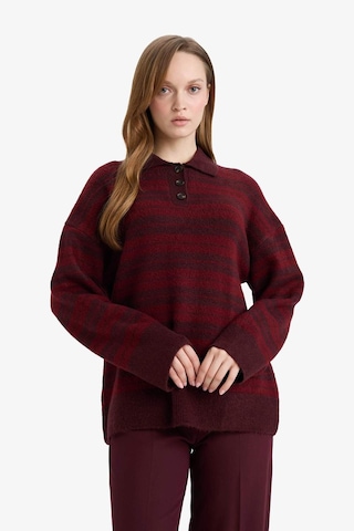 Defacto Loose Fit Polo Yaka Çizgili Triko Kazak Tunik G7240ax25cwbr452 Bordo-br452