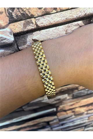 Erkek Hasır Model Çelik Bileklik Gold