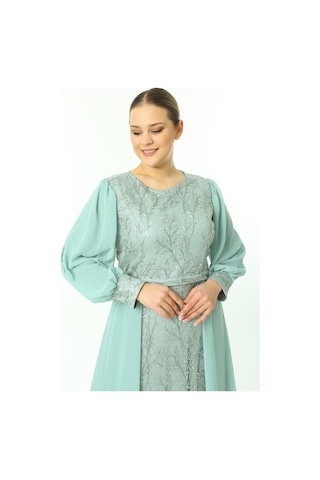 Ladies First Büyük Beden 3704 Küf Yeşili Uzun Abiye Elbise