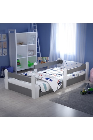 Tuliplifeyapımarket Tuliplife Montessori Karyola Beyaz-Antrasit Çocuk Yatağı -317 Antrasit - Beyaz