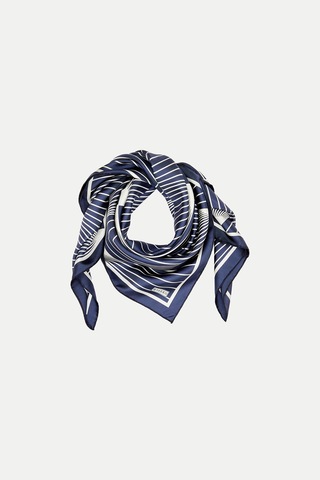 Vakko Twill İpek Eşarp - 40550 - Lacivert Beyaz Lacivert Beyaz
